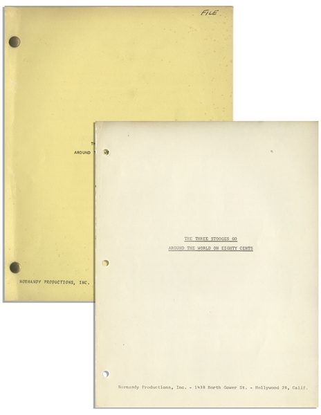 Moe Howards Script Treatment for The Three Stooges Go Around the World in a Daze, With Working Title The Three Stooges Go Around the World on Eighty Cents -- 68pp., Very Good Plus